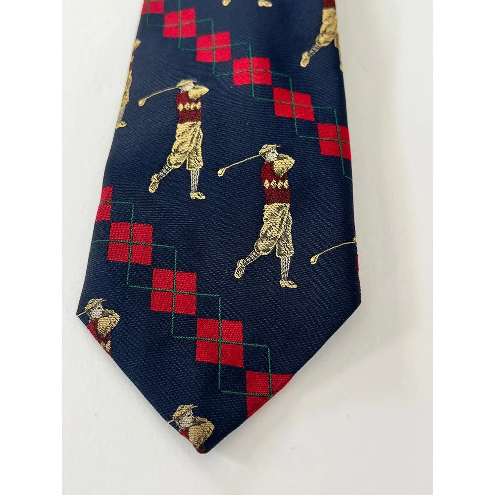 Robert Talbott Mens Silk Tie Navy Blue Red Argyle Vintage Golfers Sporty Preppy